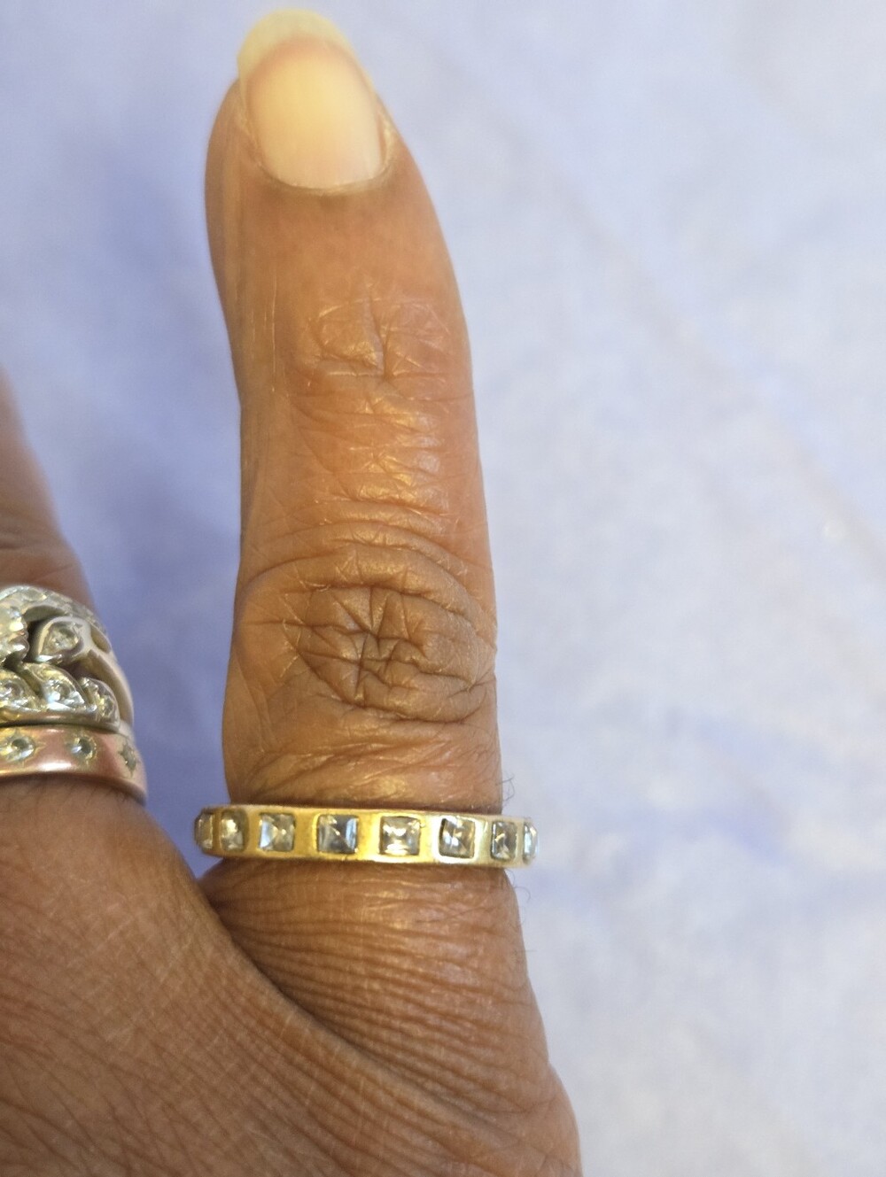 Lia Sophia Crave Brushed Thin Gold-tone Crystal Eternity Ring, Size 6.75